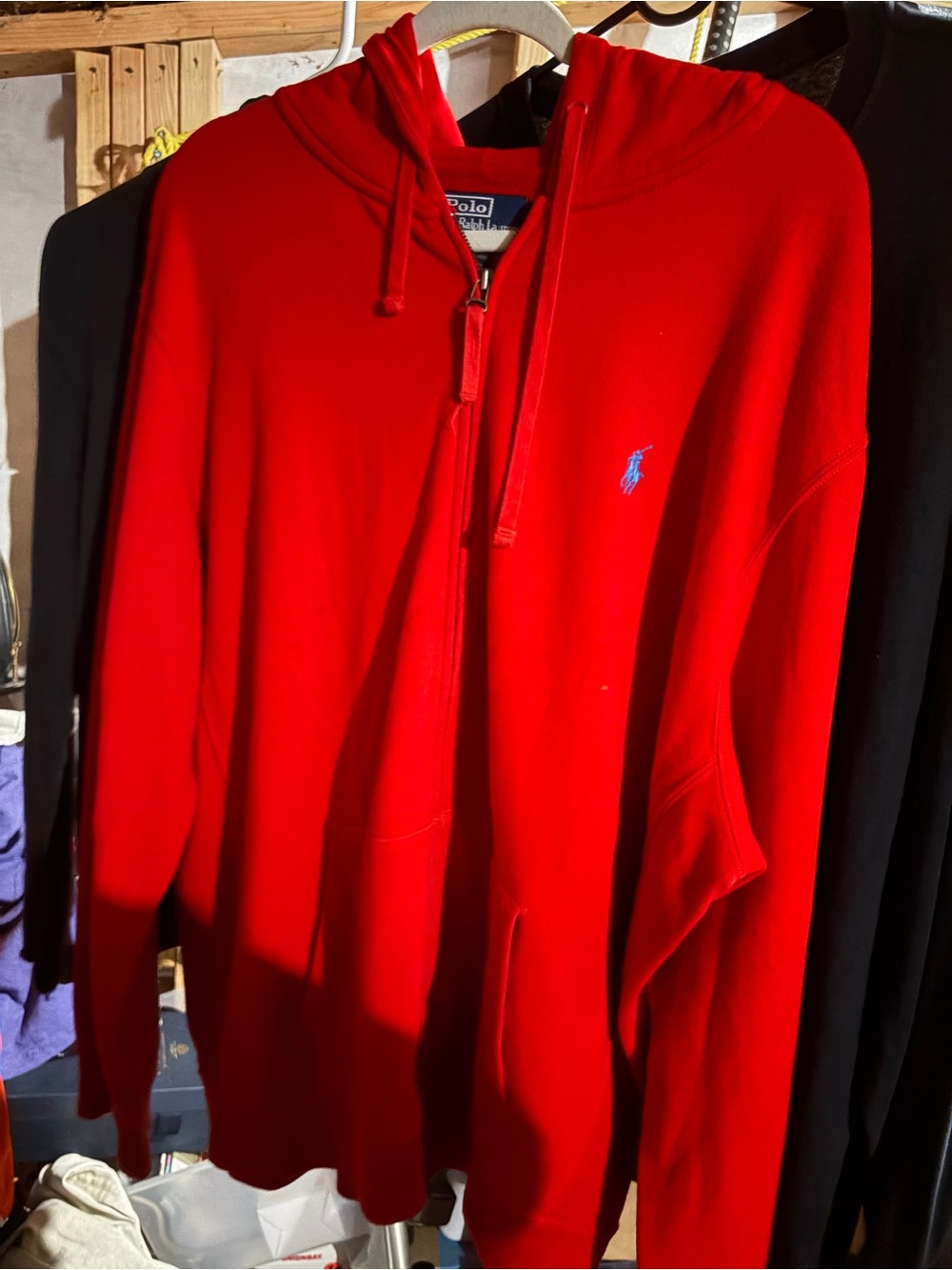 Polo By Ralph Lauren Designer Full Zip Red Hoodie Sweatshirt/ Sweater size XL